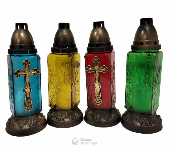 Лампадка стеклянная на 36 часов "Крест большой на квадрате"  